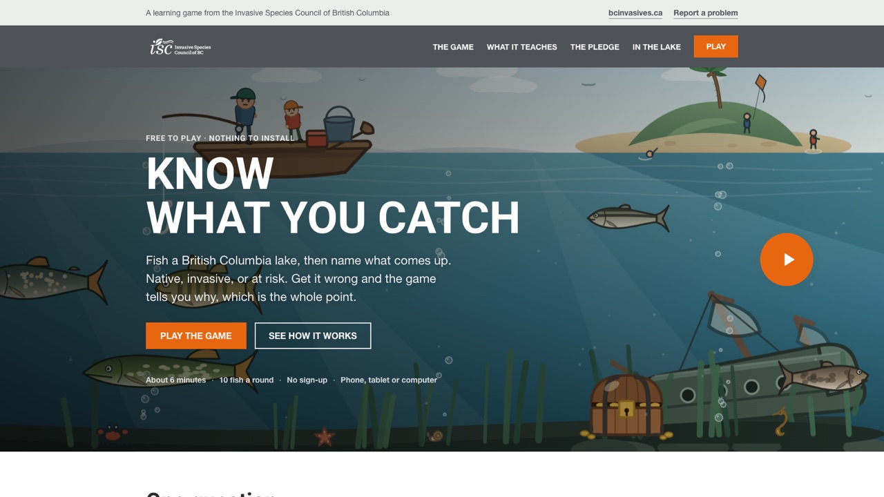 Know What You Catch, campaign site, home screen