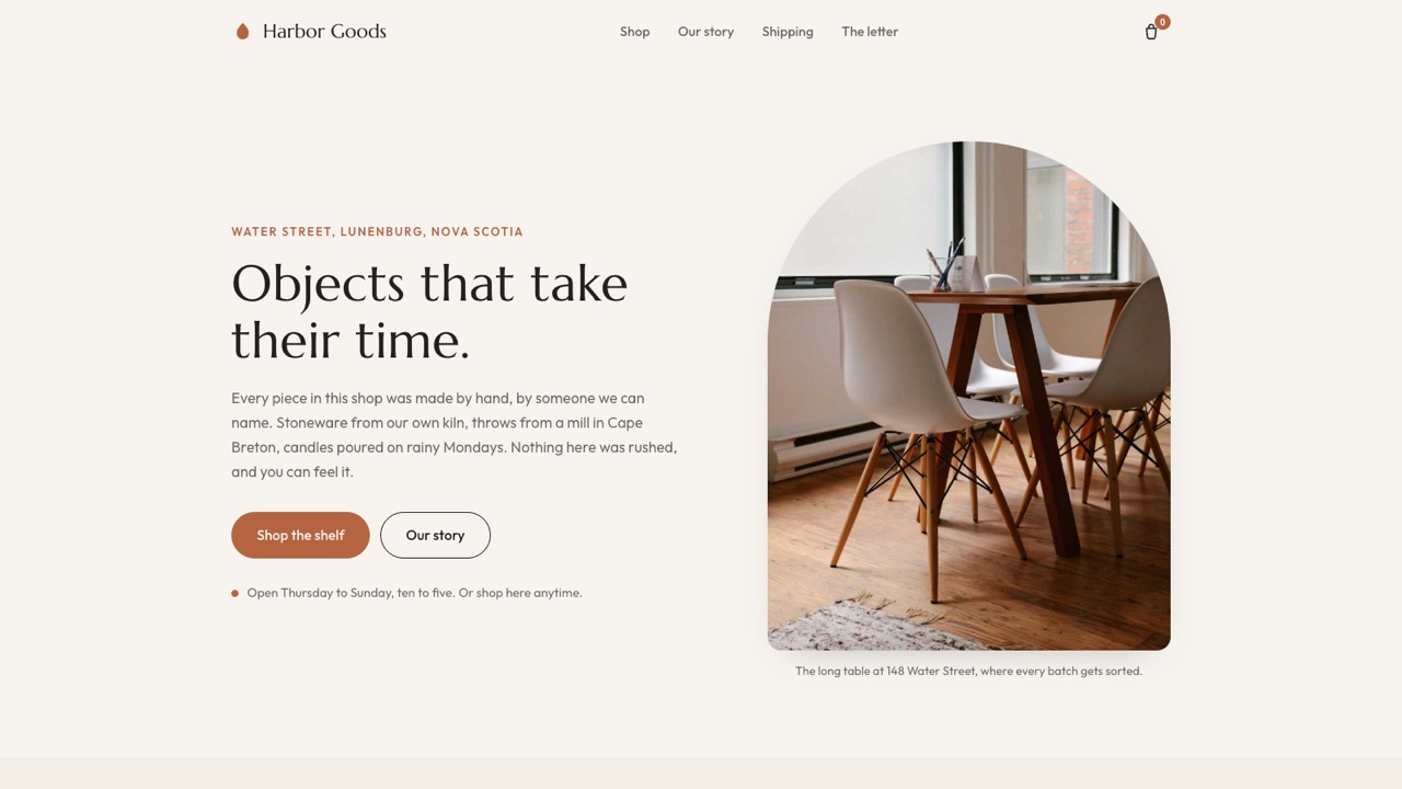 Harbor Goods, home page