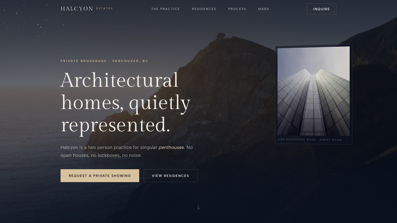 Halcyon Estates, home page